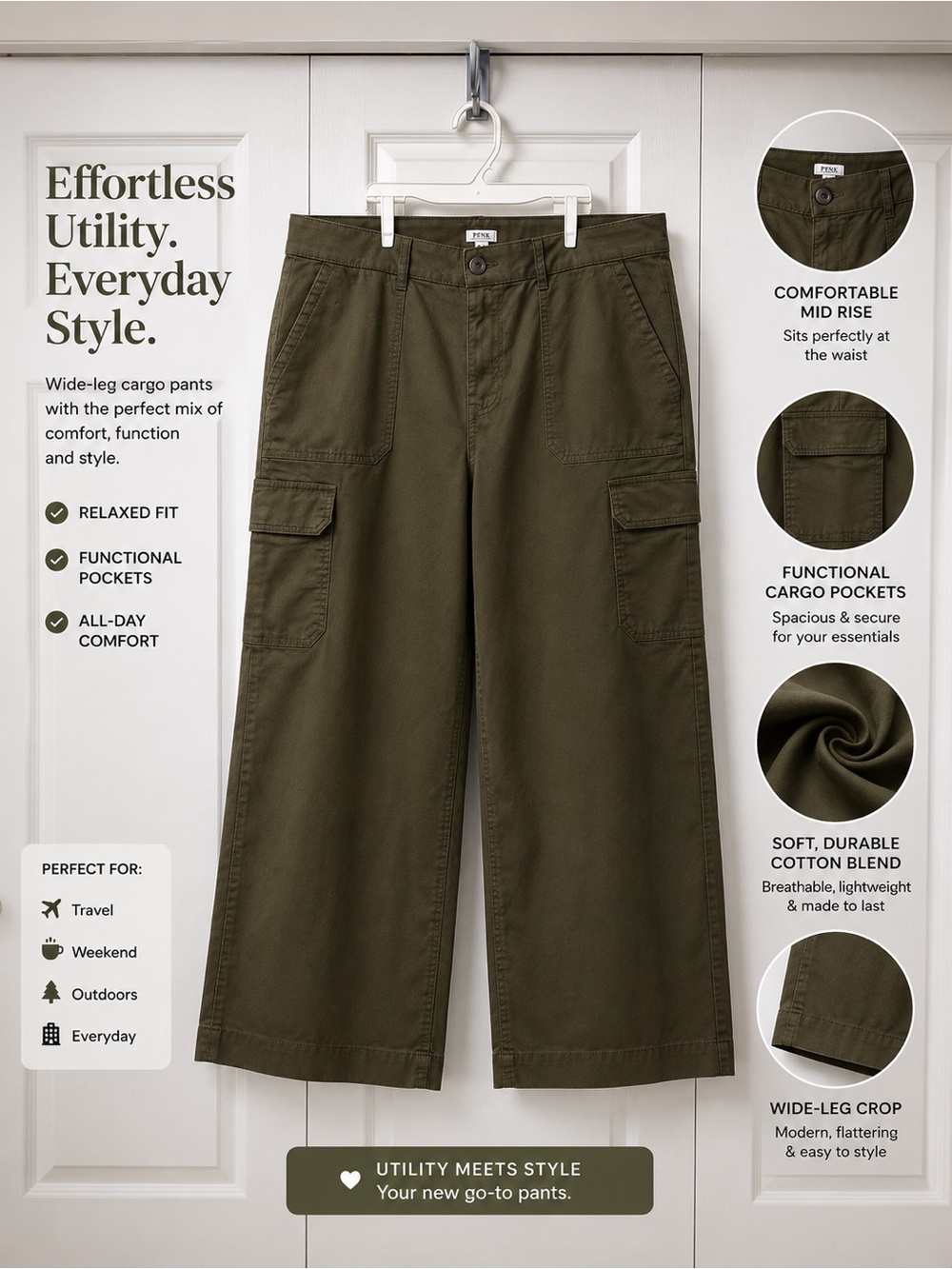 🧳 Pennington’s Olive Wide Leg Cargo Pants 🧳